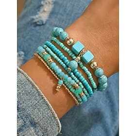 Women's Multi-Color Bohemian Style Resin  Alloy Beaded Bracelets, Trendy and Vibrant, Perfect for Vacation and Casual Daily Wear