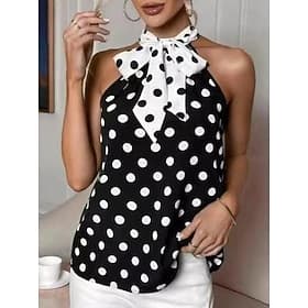 Women's T Shirt Tee Top Print Polka Dot Fashion Stylish Classic Sleeveless Halter Neck Regular Tops Casual Daily Going out Black White Wine Navy Blue Summer Sp