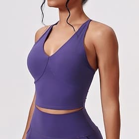 Women's Yoga Bra Pilates Bra Sports Bra Bra Top Skin Friendly Lightweight Comfortable Wireless Criss Cross Back Cami Solid Color Sport Activewear Blue Black Gy thumbnail 2