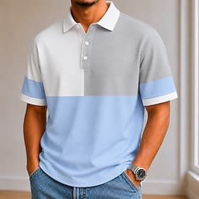 Voor heren Kleurenblok Meetkundig Poloshirts Korte mouw Poloshirt Revers Casual School Sportkleding Draag naar het werk Feestdagen 3D-afdrukken Knop Ademend ga thumbnail 3