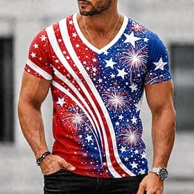 4 de julio de 2026, 250 aniversario Hombre Estrella Bandera estadounidense de los Estados Unidos Camiseta Manga Corta Camiseta Impresión 3D Escote en Pico Cami thumbnail 2
