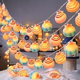 LED Ocean Themed Fairy Light String 1.5 10LED 3m 20LED AA Battery Powered Shell Lights for Home Bedroom Balcony Patio Outdoor Camping Holiday Party Decoration