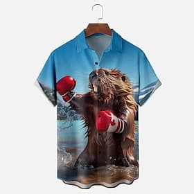 Canada Day Men's Maple Leaf Beaver National Flag Shirt Summer Shirt Button Up Shirt Short Sleeve Funny Patriotic Outdoor Holiday Summer Spring Turndown 3D Prin