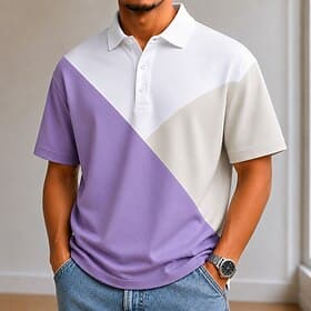Voor heren Kleurenblok Meetkundig Poloshirts Korte mouw Poloshirt Revers Casual School Sportkleding Draag naar het werk Feestdagen 3D-afdrukken Knop Ademend ga thumbnail 2
