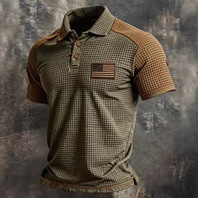 Men's Golf Shirt Waffle Knit Polo Shirt Casual Business Classic Short Sleeve Vintage Fashion Solid Color Patchwork Vintage Style Summer Spring All Seasons Regu