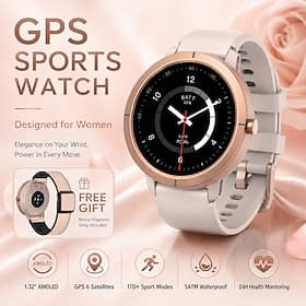GPS-Smartwatch für Damen mit 1,32-Zoll-AMOLED-Display, globaler 6-Satelliten-Positionierung, wasserdicht bis 5 ATM, Fitness-Tracker, über 170 Sportmodi, 24-Stu