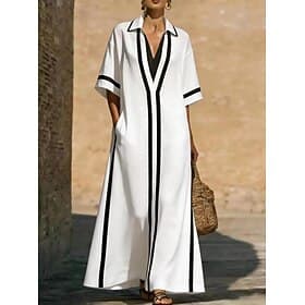 Women's Maxi Dress Casual Dress Summer Dress Elegant Basic Classic Daily Vacation Regular Fit Plain Half Sleeve Shirt Collar Black White Pink Apricot Summer Sp