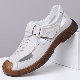 Men's White Casual Sneakers Hook-and-Loop Lace-Up Comfort Walking Shoes Lightweight Outdoor Footwear for Daily Wear, Travel, Commuting and Weekend Outings