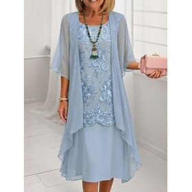 Women's Midi Dress Chiffon Dress Lace Dress Cocktail Dress Dress Set Elegant Fashion Beach Vacation Wedding Regular Fit Floral Half Sleeve Crew Neck Blue Yello