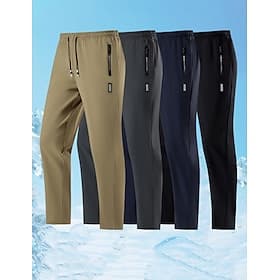 Men's Trousers Casual Pants Outdoor Pants Drawstring Pocket Elastic Waist Solid Color Quick Dry Lightweight Daily Outdoor Holiday Stylish Classic Khaki Black S