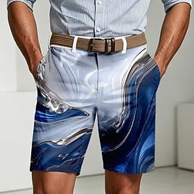 Men's Geometric Marble Abstract Art Bermuda Shorts Casual Shorts Golf Shorts Mid Waist Business Casual Daily Work Beach Vacation Wear Flat Front Shorts with 4