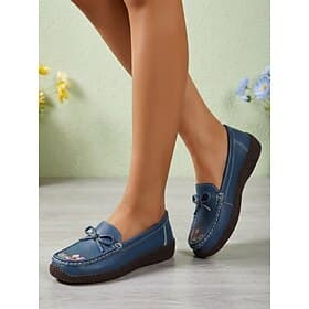 Women's Casual Floral Printed Moccasin Loafers - Comfort Slip-On Flats with Bow Detail, Non-Slip Walking Shoes for Daily Wear  Travel