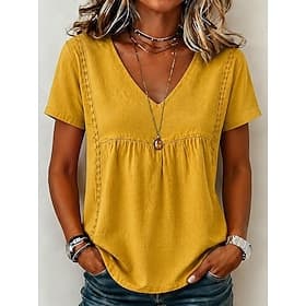 Women's Shirt Solid Color Bohemia Vacation Vintage Sleeveless V Neck Long Tops Casual Blue White Yellow Pink Summer Spring