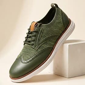 Men's Green Brogue Casual Sneakers - Lace-Up Lightweight Comfort Walking Shoes - Smart Casual Footwear for Daily Wear, Travel, Office and Weekend Outings