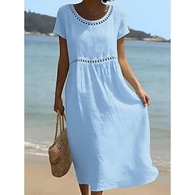 Women's Midi Dress Casual Dress Summer Dress Basic Classic Daily Vacation Loose Fit Plain Short Sleeve Crew Neck Blue White Yellow Pink Summer Spring