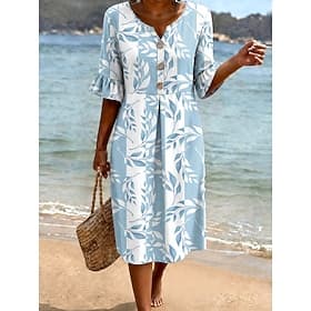 Mulheres Vestido no Joelho Vestidos Para o Verão Vestido casual Vestido A Line Elegante Férias à moda Praia Feriado Normal Floral Gráfico Manga Curta Decote V