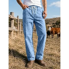 Voor heren Broek Vrijetijdsbroek Zomerbroek 100% Katoen Wijde broek Trekkoord Elastische taille Recht been Effen Comfort Ademend Volledige lengte Casual Dageli