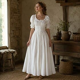 Medieval Renaissance Cottagecore Ankle Length Dress Chemise Puff Balloon Sleeve Short Sleeves Witch Fairy Peasant U Neck Fancy Dress Women's Fantasy Halloween