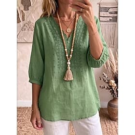 Women's Shirt Boho Shirt Lace Shirt Floral Elegant Bohemia Vacation V Neck Long Tops Casual Daily Holiday Khaki Black White Green Summer Spring