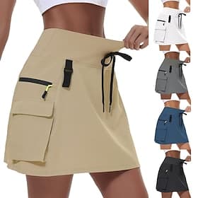 Femmes Couleur Unie Jupe décontractée Jupes de tennis avec shorts Jupe de sport Cordon de serrage Avec Poches Taille haute Élastique Évacuation de la transpira