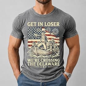 4 juli 2026 250e Voor heren Amerikaanse vlag Acid Wash-shirt Zwaargewicht T-shirt Korte mouw T-shirt DTG Strakke ronde hals Overhemd Vaderlandslievend Straat F thumbnail 6