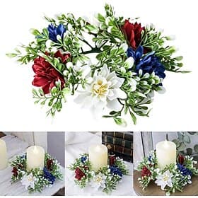 2/4Pcs 4th of July Candle Rings, Red Blue White Patriotic Candle Holder, Patriotic Centerpieces for Tables, Independence Day Memorial Day Decoration, Small Pat