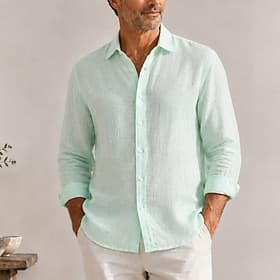 Men's 100% Linen Button Up Long Sleeve Shirt Turndown