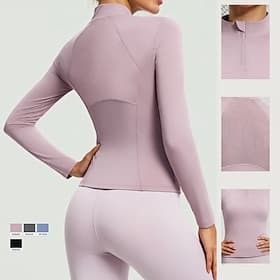 Women's pilates top Yoga Shirts Yoga Tops Stand Collar Skin Friendly Lightweight Comfortable Quarter Zipper Long Sleeve Sports Solid Color Top For Gym Workout
