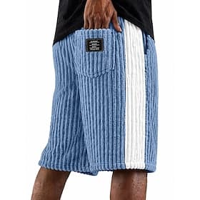 Men's Shorts Casual Shorts Corduroy Shorts Pocket Elastic Waist Textured Plain Comfort Breathable Knee Length Casual Outdoor Beach Vacation Fashion Khaki Black