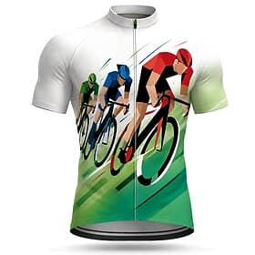 Men's Rash Guard Cycling Jersey Abstract Short Sleeve Bike Jersey Top with 3 Rear Pockets UV Resistant Quick Dry With Pockets Front Zipper Sports Green Clothin thumbnail 2
