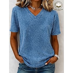 Women's 100% Cotton T-Shirts - Quality Vintage Short Sleeve V Neck Tee
