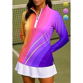 Women's Gradient Stripes Shirt Sport Shirt Golf Polo Shirt Tennis Shirt Long Sleeve Zipper Floral UPF50 UV Resistant High Elasticity Moisture Wicking Breathabl