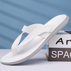 Men's White Flip-Flop Sandals - Lightweight Comfort Toe-Post Beach Slippers - Casual Summer Footwear for Beach Vacation, Resort Travel and Poolside Leisure