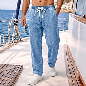 Homme Pantalons Pantalon décontracté Pantalon d'été 100% Coton Pantalons en denim Cordon de serrage Taille Élastique Jambe Droite Uni Confort Respirant Longueu
