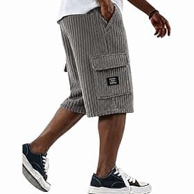 Men's Cargo Shorts Shorts Casual Shorts Corduroy Shorts Pocket Elastic Waist Plain Solid Comfort Breathable Knee Length Casual Outdoor Beach Vacation Fashion K