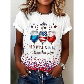 American Independence Day Women's T Shirt Print Graphic Flag Letter Vintage Fashion Stylish Short Sleeve Crew Neck Round Neck Long Tops Casual Daily Weekend Wh thumbnail 2