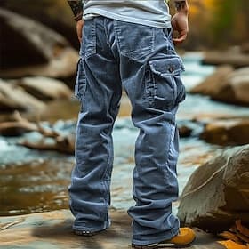 Men's Cargo Pants Corduroy Pants Trousers Baggy Pants Casual Pants Elastic Waist Multi Pocket Straight Leg Plain Comfort Soft Full Length Outdoor Casual Daily