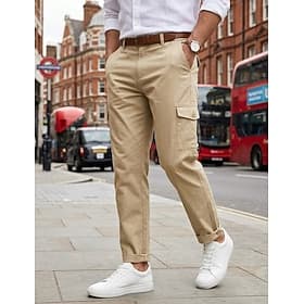 Men's Cargo Pants Cargo Trousers Casual Pants Multi Pocket Plain Comfort Soft Full Length Casual Business Fashion Streetwear Khaki Black Micro-elastic