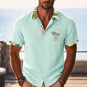 Voor heren Kokosnootboom Tropische planten Overhemd Hawaiiaans overhemd Tropische shirts Korte mouw Hawaii Casual Feestdagen Strand Kleding Zomer Lente Strijki thumbnail 3
