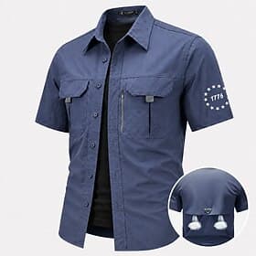 Men's 1776 Fishing Shirts Cargo Shirt Utility Shirt Short Sleeve Sports Outdoors Tactical Outdoor Streetwear Spring Summer Shirt Collar Quick Dry Mesh Black