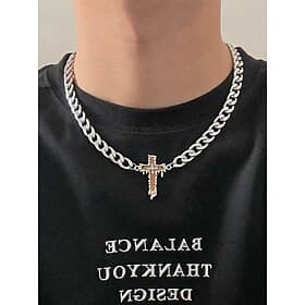 Men's Silver Cross Pendant Necklace, Thick Chain, Premium Metal Jewelry, Stylish and Mature for Men, Daily, Casual and Formal Wear