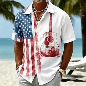 4 juli 2026 250e Voor heren Gitaar Amerikaanse vlag Overhemd Zomer overhemd Overhemd met knopen Korte mouw Vaderlandslievend Buiten Festival Zomer Lente Strijk thumbnail 6