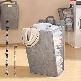 Foldable Wall-Mounted Laundry Basket, Space-Saving Oxford Cloth Storage Bin with Lid, Modern Design for Bedroom, Living Room  Bathroom, Multi-Purpose Clothes