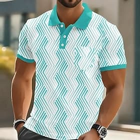 Men's Geometic Polo Shirts Short Sleeve Polo Shirts Collared Shirts Casual Athleisure 3D Print Buttons Breathable Mesh Spring  Summer Blue Purple Green