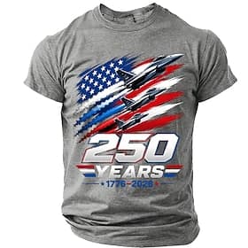 4th of July 2026 250th Men's US Flag 1776 T Shirt Short Sleeve T shirt 3D Print Crew Neck Shirt Patriotic Daily Festival Blue Black Red Summer Spring Clothing