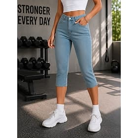 Per donna Pantaloni capri Jeans Pantaloni skinny Chinos Moda Capri Vita Alta Comodità Elasticizzato Vacanza Formale Nero Blu chiaro Grigio Estate Primavera Ves thumbnail 2