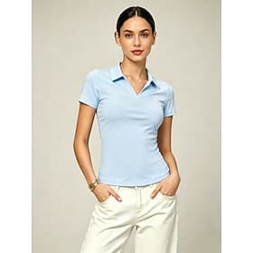 Femmes T-shirt Polo Couleur Unie Uni Sports Mode Quotidien Manche Courte Col Polo Hauts courts Occasionnel Bleu Noir Blanche Rose Claire Rouge Été Printemps