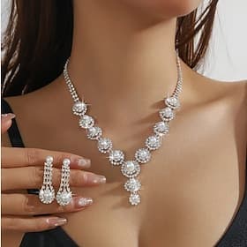 Earrings Set Two-piece Suit Pearl Chrome Earrings Necklace Women's Luxury Round Jewelry Set For Wedding