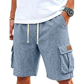 Per uomo Shorts Shorts di Lino Pantaloncini Estivi Shorts da Spiaggia Coulisse Elastico in vita Multi-tasche Semplice Comodità Traspirante Lunghezza al ginocch thumbnail 2