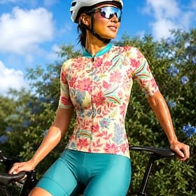 Dames Wielrenshirt Bloemig Korte mouw Fietsen Shirt Kleding Bovenlichaam met 3 achterzakken Zonbescherming UV-bestendig Sneldrogend Reflecterende strips Sport thumbnail 6